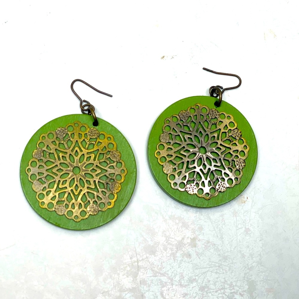 Wooden Green Earrings